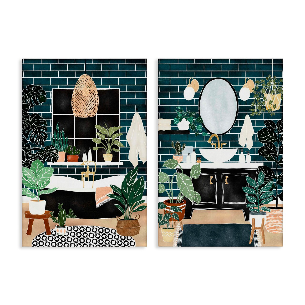 Stupell Industries Modern Bathroom with House Plants 2pc Canvas Set, design by JJ Design House LLC